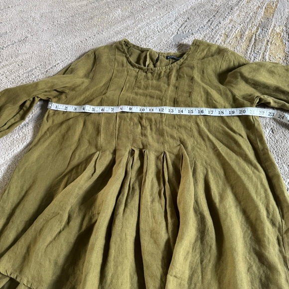 Gudrun Sjoden Pure Linen Shirt Blouse 3/4 sleeve Olive Green lagenlook medium - Picture 6 of 9